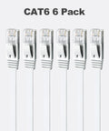 Flat Cat6 Ethernet Cable 3Ft 6 Pack White High Speed Solid Bare Copper Gigabit LAN Patch Cords With Snagless RJ45 Connectors