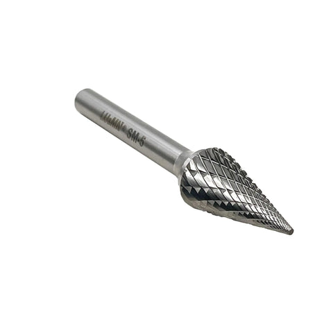 Pro Grade Double Cut Tungsten Carbide Burr Rotary File With One Quarter Inch Shank And One Half Inch Cutter Diameter Twenty Five Degree Pointed Cone For Die Grinder And Drill Bit Two And Three Quarter Inch Total Length