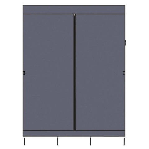 Portable Closet Wardrobe Organizer With Dustproof Cover Freestanding Storage Rack Hella Spacious Clothes Armoire For Dorm Or Apartment Straight Up Easy Pop Up Build Grey front view with zipper cover.