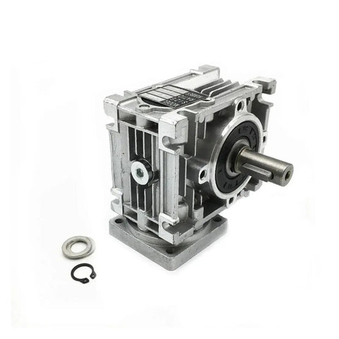 Heavy Duty Nmrv030 Worm Gearbox Reducer with 11Mm Input and 14Mm Output Shaft for Nema 23 stepper motors showing silver metallic body.