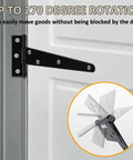 Heavy Duty T Shaped Hinges Pack Of 3 12 Inch Black Metal Foldable Gate Hardware For Garden Shed And Barn Doors Rust Proof Weather Resistant visible with 270 degree rotation feature.