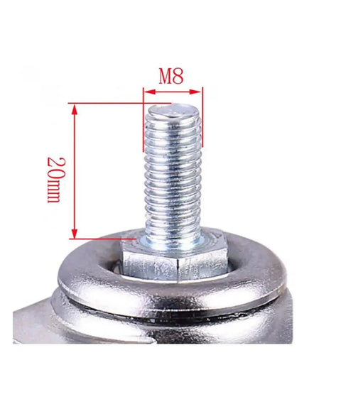 Close-up of the threaded stem on 5 Pack 1.5 Inch TPE Stem Casters For Furniture, Universal Wheel Set Chrome-Plated Whisper Quiet And Wear-Resistant