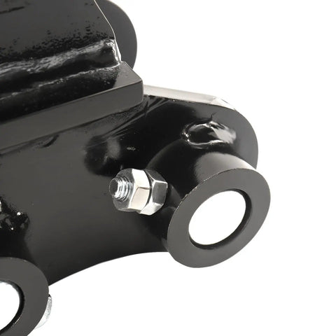 Close-up of Easy Hookup Quick Change Hitch For Mini Excavators Up To 3 Tons Universal Quick Coupler, black metal bolt detail.