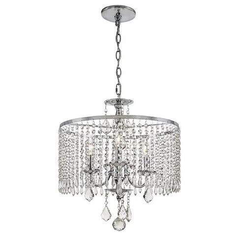 Three Light Polished Chrome Chandelier with K9 Crystal Dangles, Hardwired Ceiling Pendant, 72 Inch Chain and 96 Inch Wire