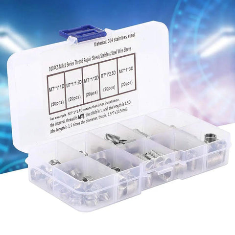 Stainless Steel Coiled Wire Threaded Inserts Kit M7x1 For Repair Of Damaged Threads In Bolt Holes 100Pcs Helicoil Type Screws Sleeve