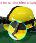 Close-up of hard hat with headlamp clip demonstrating Hard Hat Headlamp Clips for Easy Mounting on Narrow Edged Helmets