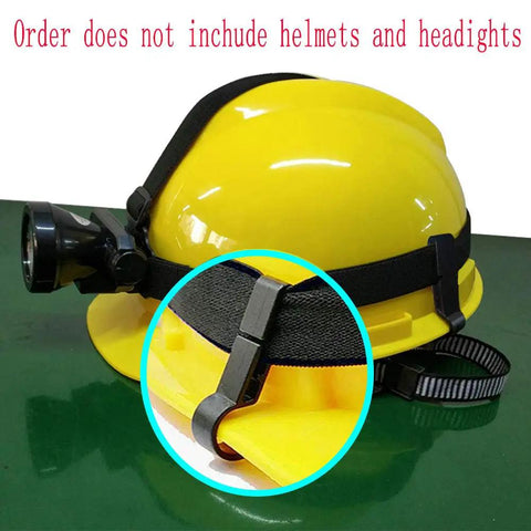 Close-up of hard hat with headlamp clip demonstrating Hard Hat Headlamp Clips for Easy Mounting on Narrow Edged Helmets