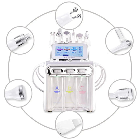 Six In One Hydrogen Oxygen Facial Device For Salon And Home Use With Interchangeable Heads Deep Pore Cleansing Hydration Skin Rejuvenation Anti Aging Pro Grade Spa Quality Tool Game Changing At Home with accessory options
