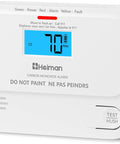 Compact Carbon Monoxide Detector With Bright Digital Display And UL Certification showing clear blue screen and side buttons.