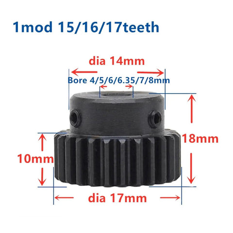 Gear Rack CNC Hardware Kit For Mechanical Rotation with 15/16/17 teeth gear dimensions 14mm dia, bore 4-8mm, height 18mm