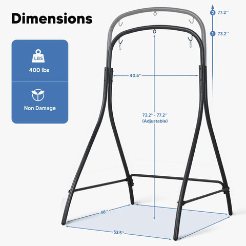 Beefy Heavy-Duty Steel Hammock Chair Stand With 400 Lbs Capacity, Adjustable Height From 73.2 To 77.2 Inches, Black dimensions
