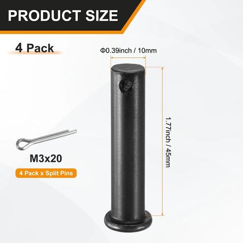 4 Pack M10x45mm Single Hole Clevis Pins Black For Quick Pinning And Secure Fits In Construction Agriculture Aviation Rigging Ship Fittings And Furniture Assembly Built To Last Heavy Duty Steel, 45mm size