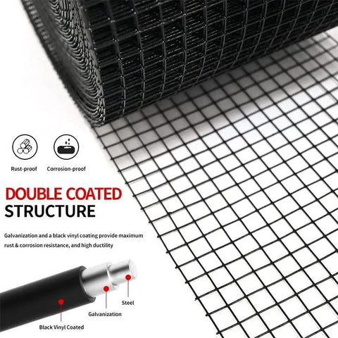Close-up of black vinyl-coated protective net for solar panels, sturdy design in rolls for quick rooftop setup.