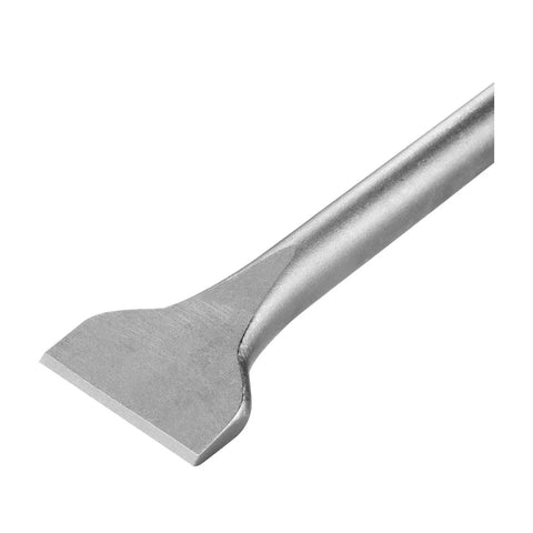 Close-up of Hex Shank Scraping Chisel For Demolition Hammer 1-1/8 Inch Heavy Duty Tile Stone Masonry Removal Tool with alloy steel blade