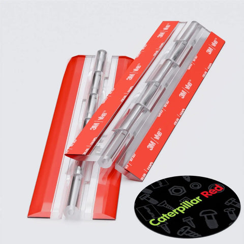 Premium Clear Acrylic Piano Hinges Two Hundred Millimeter Self Adhesive Cabinet Hardware on red backing with 3M tape.