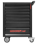 Red Tool Cart On Wheels With Steel Body And Scratch-Resistant Powder Coat, front view with lockable drawers and easy maneuver handle.