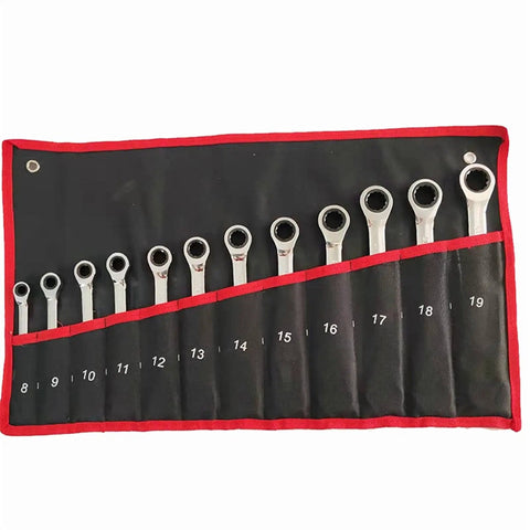 Ratchet Spanner Set With Metric Wrenches For Home Garage Use, Easy Grip Hand Tools Kit for Tight Spaces, 12 Piece Boxed
