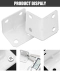 12 Pack White Powder Coated Steel L Corner Braces With Phillips Screws, showing detailed right angle joinery plates.