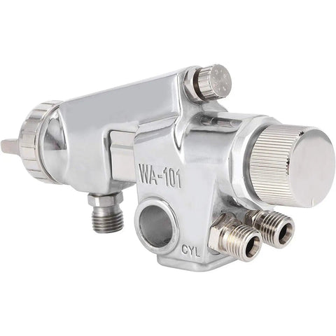 Top Shelf Pneumatic Paint Sprayer For Flawless Cabinet And Home DIY Jobs Slick Zinc Alloy Design adjustable spray head close-up view.