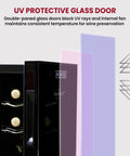 Six Bottle Wine Fridge With UV Protective Glass Door And Soft Interior Lighting Freestanding Beverage Cooler detail view