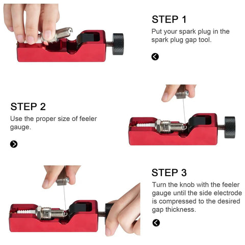 Steps to use the Universal Spark Plug Gap Tool With 32 Steel Feeler Blades For Precise Gap Settings On 10mm 12mm 14mm And 16mm Spark Plugs Red Pro Grade Handheld Tool For Car Truck And Motorcycle Maintenance