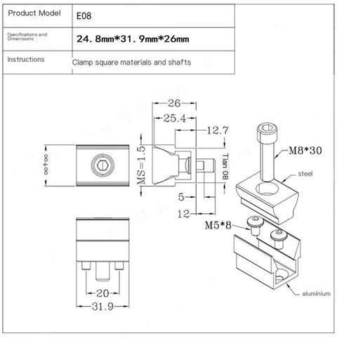 Technical drawing of Pro Grade Multi Station Fixture For Batch Processing With Small Inner Support Clamping Blocks E08