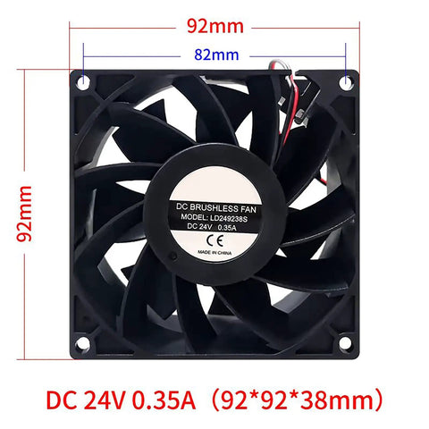 24V Welding Machine Cooling Fan 92X38MM High Airflow Dual Ball Bearing Low Noise Heavy Duty Industrial Grade For Power Supplies And Cabinets 2 Pin 2 Wire Mount Kit Universal Case Fan, 92x92x38mm