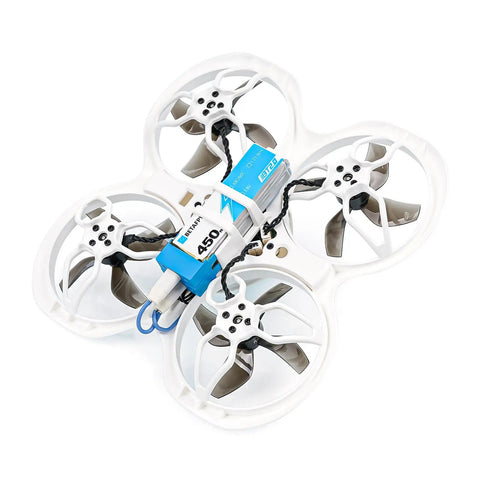 BT2.0 450mAh 1S LiPo Battery With BT2.0 Connector For Tiny Whoop Drones, 3.8V 30C To 60C Discharge shown attached to drone
