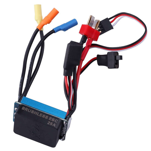 Beefed-Up 2430 7200KV Brushless Motor And 25A ESC Combo for 1/18 Scale RC Cars And Trucks with wiring connectors visible