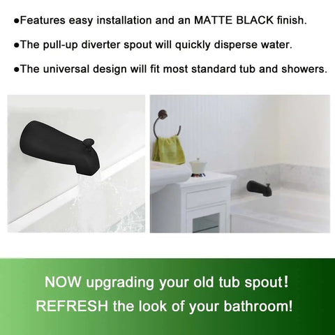 Matte Black Slip Fit Tub Spout With Diverter Bathroom Faucet Wall Mount One Half Inch Slip On Copper Tubing Pull Up Diverter Five And A Quarter Inch Spout Length