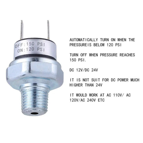 120 150 PSI Air Compressor Pressure Switch One Quarter Inch NPT 18 Male Thread DC 12V 24V Built Tough Pressure Switch