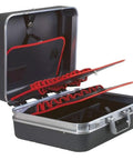 Top Shelf Rolling Suitcase Toolbox With Four Spacious Pockets For Serious Mechanics And Weekend Tinkerers Badass Carry Case inside view showing pockets and storage compartments.