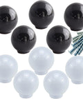 White And Black Ceramic Ball Knob Set For Furniture, 10 Round Drawer Knobs With Hardware, 1.33 Inch Ceramic Cabinet Pulls visible