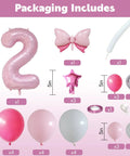 40 Inch Pink Number 2 Balloon Tower Kit For A 2nd Birthday Bash Includes A Giant Pink 2 Foil Balloon, Star Balloons, Mini Bow, And A 12 Inch Balloon Mix In Rose Red, Macaron Pink And White For A Cute Girls Celebration packaging includes.