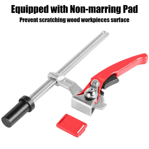 Quick Ratchet MFT Table Workbench Dog Clamp Offering 3/4 Inch Dog Hole Fitment And Rock Solid Hold Down Grip to prevent surface scratches.