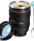 Camera Lens Coffee Mug 13.5oz Thermal Tumbler With Spoon Insulated Travel Cup For Photography Fans Dope Gift For Him Her Mom Dad Friends Travel School Office Coffee Break black stainless steel mug with lid and spoon