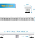 Dimensions diagram of Linear Shower Drain 28 Inch With Removable Grate Cover AISI 304 Stainless Steel Floor Drain For Showers.