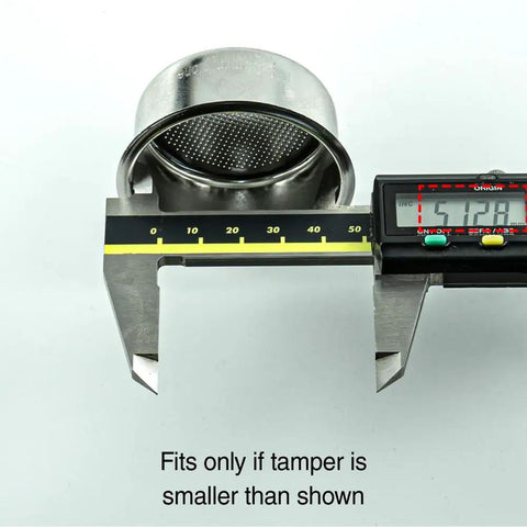 Barista-Grade 51mm Espresso Filter Basket With 593 Micro-Perforations For Even Extraction And Balanced Flavor next to caliper