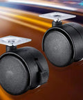 Slick Rolling 4 Pack Of Heavy Duty Nylon Swivel Caster Wheels equipped with brakes, showcasing black wheels and metal mounting plates.