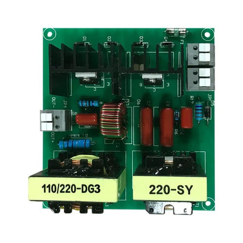 40KHz Ultrasonic Cleaner Driver Board Kit With Transducer For Car Washers And Home Washing Machines Easy Install 150W 220V PCB Circuit Board Includes Three Ultrasonic Transducers And Durable Green Silver Housing showing green PCB circuit and components.