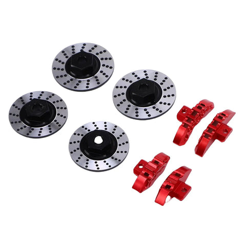 Upgrade Your Ride With This Sick Pongnas 4-TEC Drift Hex Rotor Caliper Pin Set Made From Tough CNC Milled 6061 Aluminum Alloy Brake Discs Screws And Pins Kit Perfect For 10 Scale RC Car Racing And Tuning, 10-scale RC brake discs and red calipers