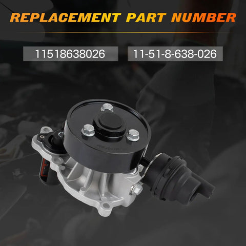 Heavy Duty Engine Coolant Water Pump Assembly Compatible With 2017 To 2022 BMW Models Fits 230i And 330i, featuring replacement part numbers.