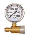 Pro Grade Pressure Washer Gauge Kit With Three Eighths Inch Quick Connect Glycerin Filled Dial 0-5000 PSI Brass Quick Connector