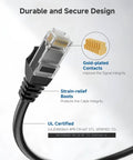 Snagless Cat 6 Ethernet Cable 20ft High Speed Network Cord For Gaming PCs Routers And More 10Gbps Ready 24 AWG Copper LAN Cord Black Durable Shielded