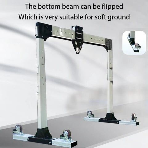 Heavy Duty Portable Aluminum Gantry Crane With Adjustable Height And Wide Beam Smooth Roller Mobile Lifter Foldable Lightweight Frame Handling 4409 Lb Without Breaking A Sweat For Garage And Workshop Jobs, showing the adjustable bottom beam and sturdy base.