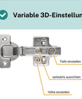 3D Soft Close Cabinet Hinge For Besta Doors With Cover, Easy Install And Adjustable Tension, Silver Finish