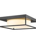 Black Square Flush Mount Ceiling Light With Frosted Glass Shade 12 Inch Slick Modern LED Fixture 24W 950LM Dimmable 3000K Warm White
