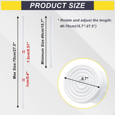 Diagram showing Adjustable Window Security Bar For Windows And Sliding Doors With Anti Slip Rubber Tips Rust Proof Finish And Easy Tension Rods From 15.7 To 27.5 Inches Kid Safe Home Security Lock No Brainer Setup product size, illustrating adjustable length from 15.7 to 27.5 inches.