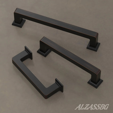 Oil Rubbed Bronze Cabinet Pulls 5 Inch 128mm Hole Centers Square Cabinet Handles Set Of 10 For Cabinets Drawers Closets Kitchen AL3046ORB