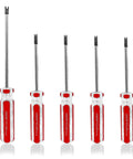 Beefy Chrome Vanadium U Type Screwdriver Set With Rock Solid Magnetic Tips And No Nonsense Tamper Resistant Safety Pin Bits For Precision Tech Repair Projects, 5 pc set with red handles.